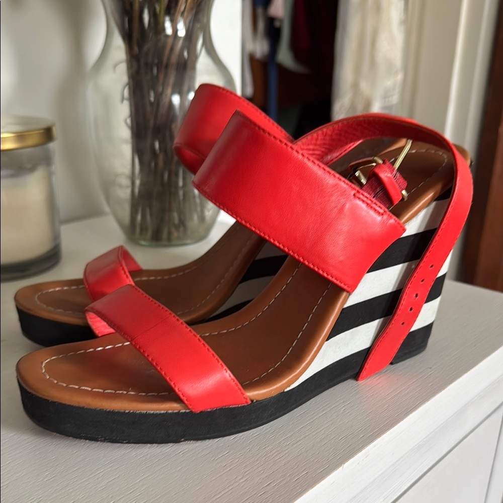 Red Striped Wedge Sandals